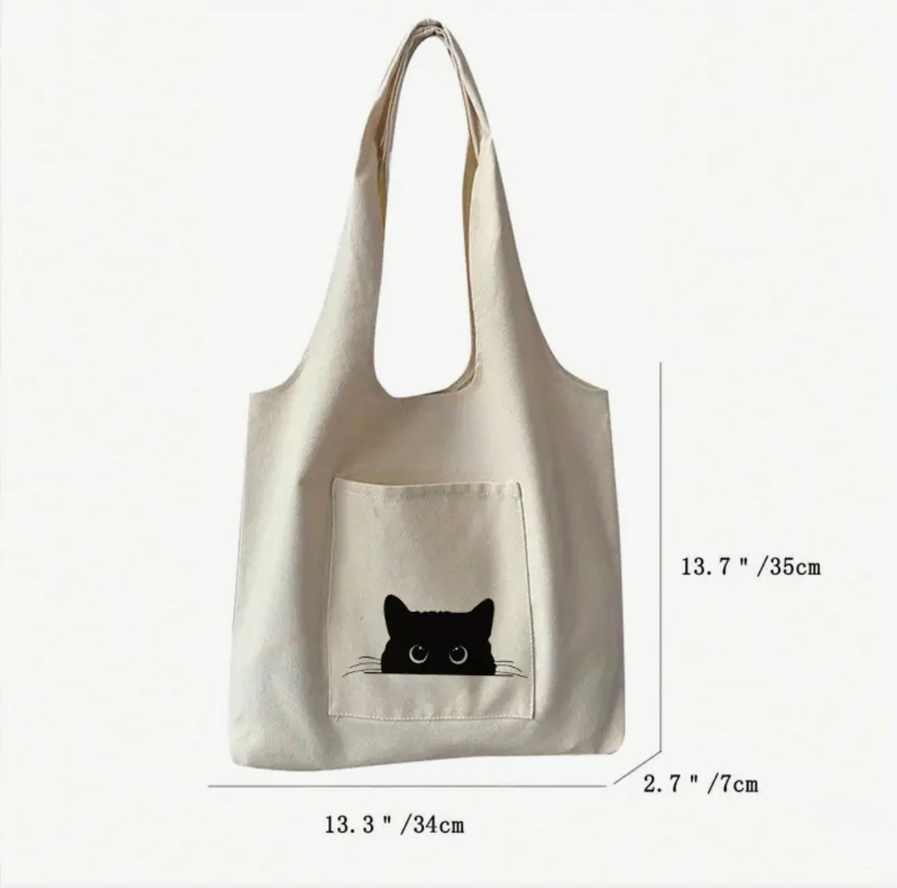 Charming Peeking Cat Canvas Tote Bag - Off-White, Durable & Stylish Shoulder Bag